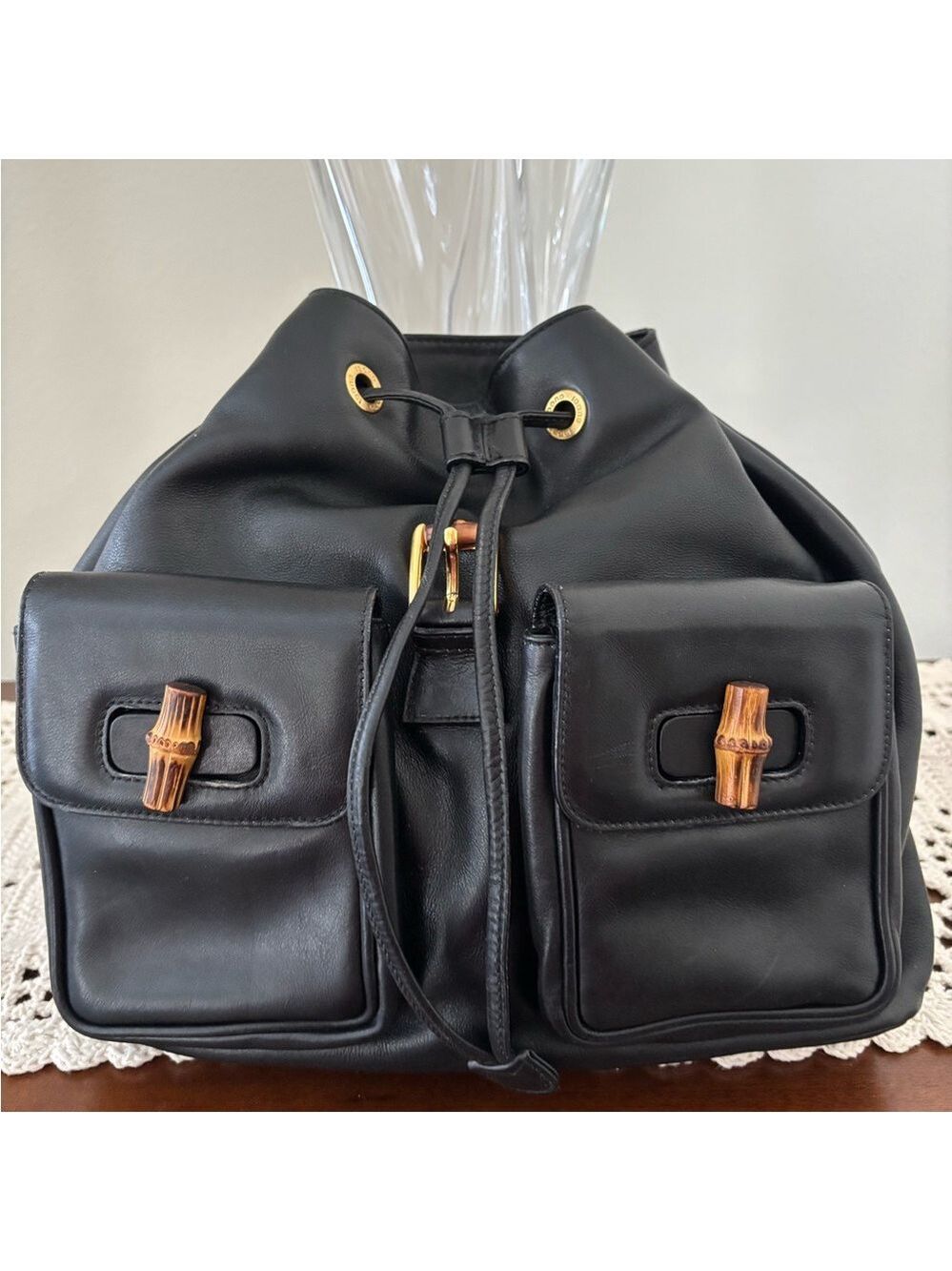 Authentic Gucci Bamboo Line Black Leather Backpack | Iconic Vintage Luxury - Picture 4 of 9